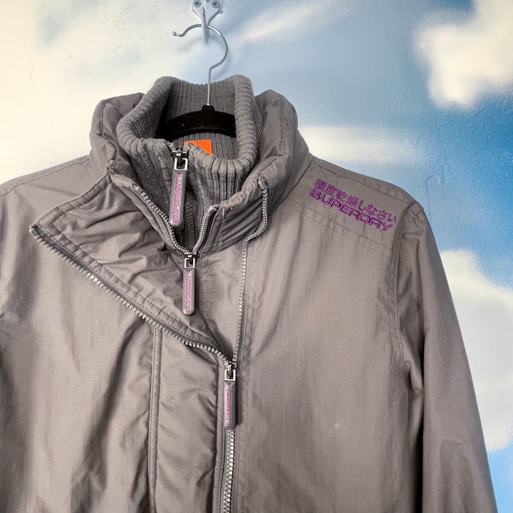 Superdry Triple Zip Windcheater Windbreaker Jacket Gray Purple Small
